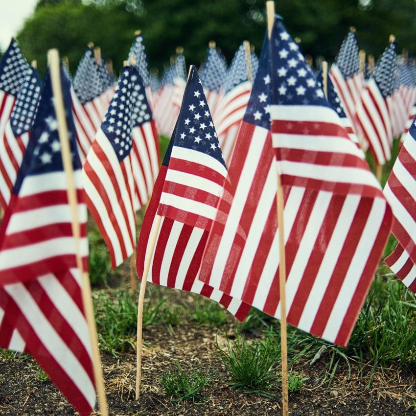 Memorial day commemorationg with American flags